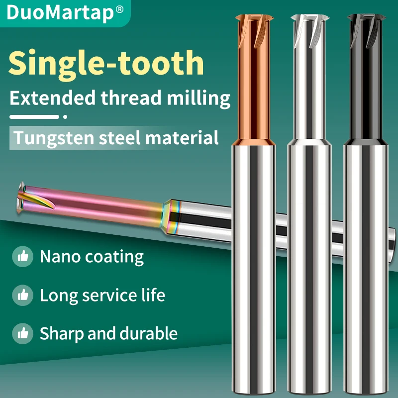 

DUOMartap Single Tooth Tungsten Steel Thread Milling Cutter CNC Internal Machining Tool M1.4-M16X100L Taps