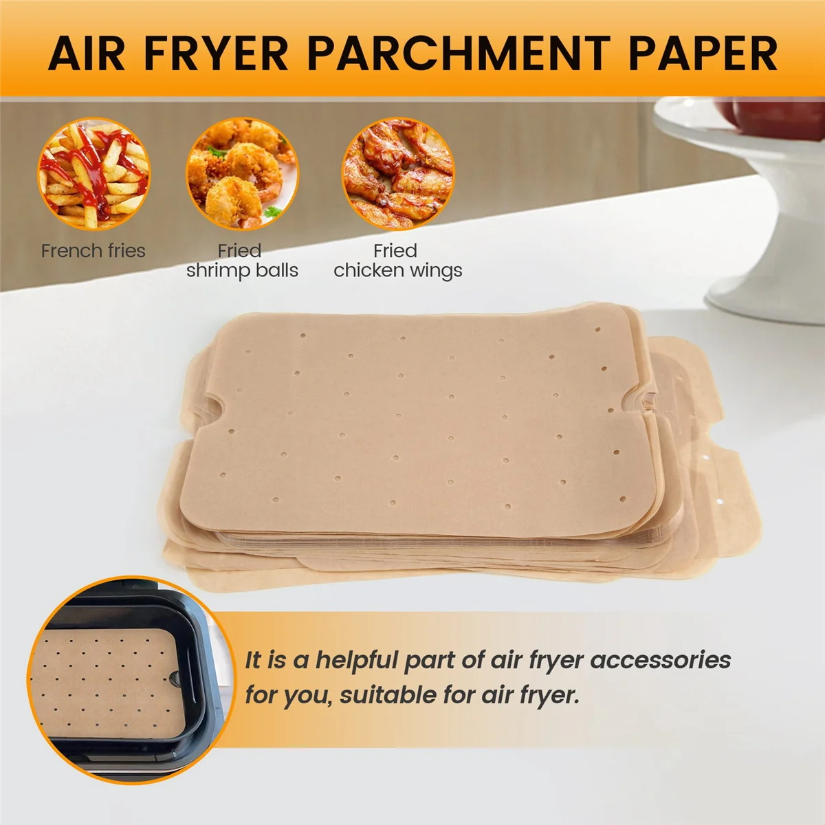 BISM1 100 Stück Luftfritteusen-Papier, Luftloch, Luftfritteusen-Pergamentpapier-Einlagen für Ninja Foodi Smart FG551 Luftfritteusen-Zubehör