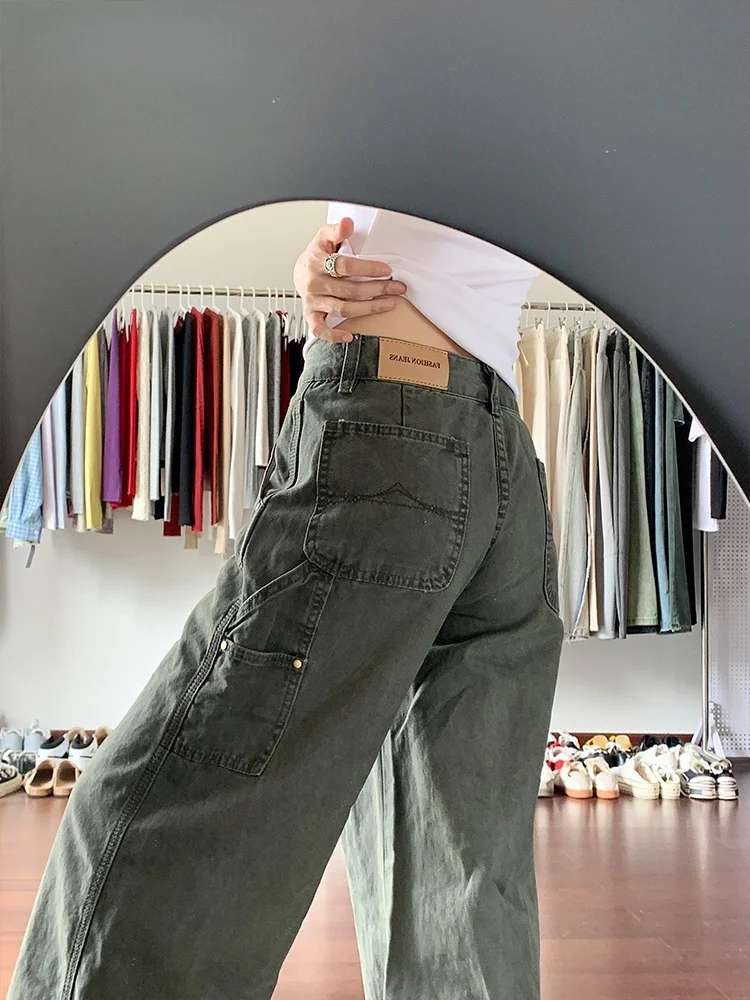 Pantaloni da lavoro dritti a gamba larga larghi autunnali da donna con fodera in Fce a vita alta taglie forti