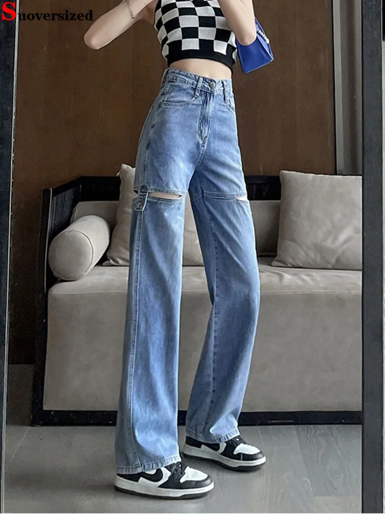 

Ripped High Waist Straight Fashion Jeans Baggy Women's Casual Streetwear Vintage Denim Pantalones New Retro Wide Leg Vaqueros