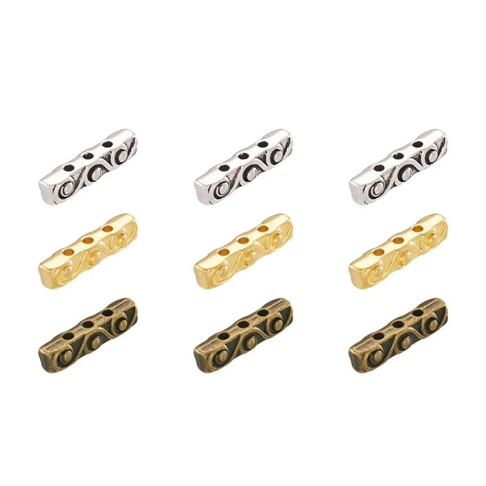 

20~50Pcs Tibetan Style Alloy Bar Spacers 3 Hole Rectangle Connector For Beadwork DIY Jewelry Making Bracelet Supplies 18x4x5mm