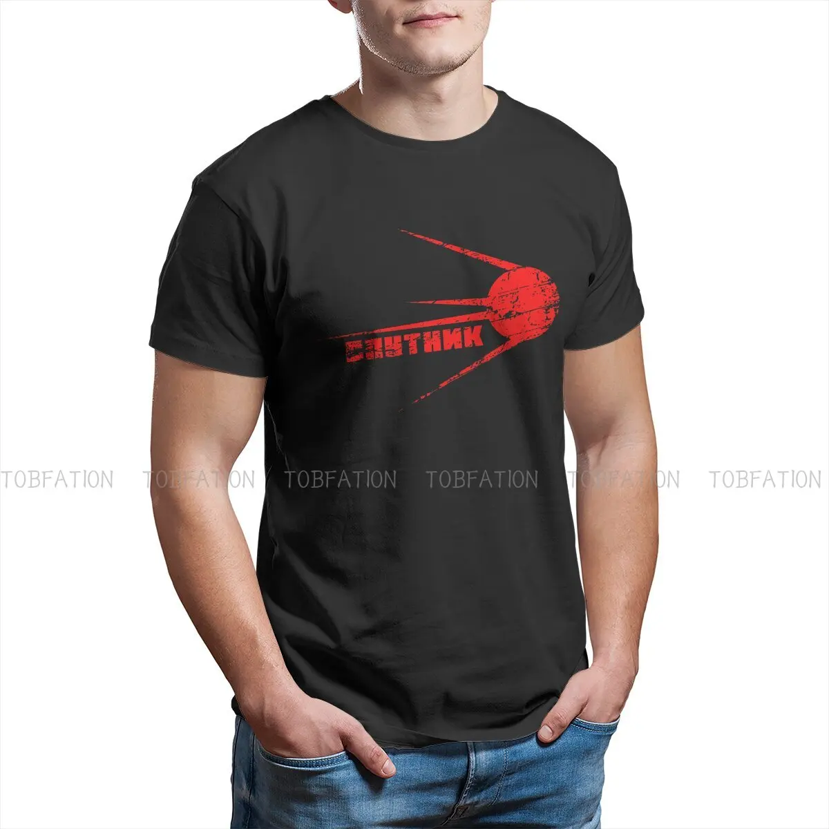 SPUTNIK  Fashion TShirts Russian USSR CCCP Men Graphic Pure Cotton Tops T Shirt O Neck Oversized