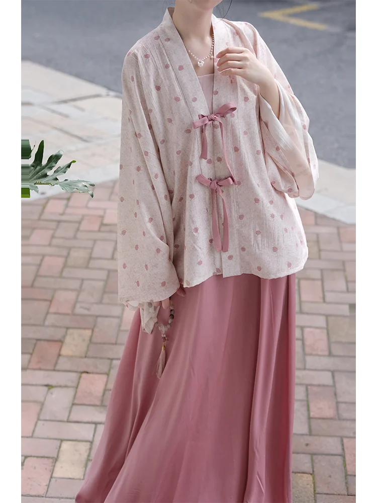 

Original Little And Fish Berries Fruit Wei Jin Pleated Elastic Half Skirt Universal Strap Pink Hanfu Spring Summer Women