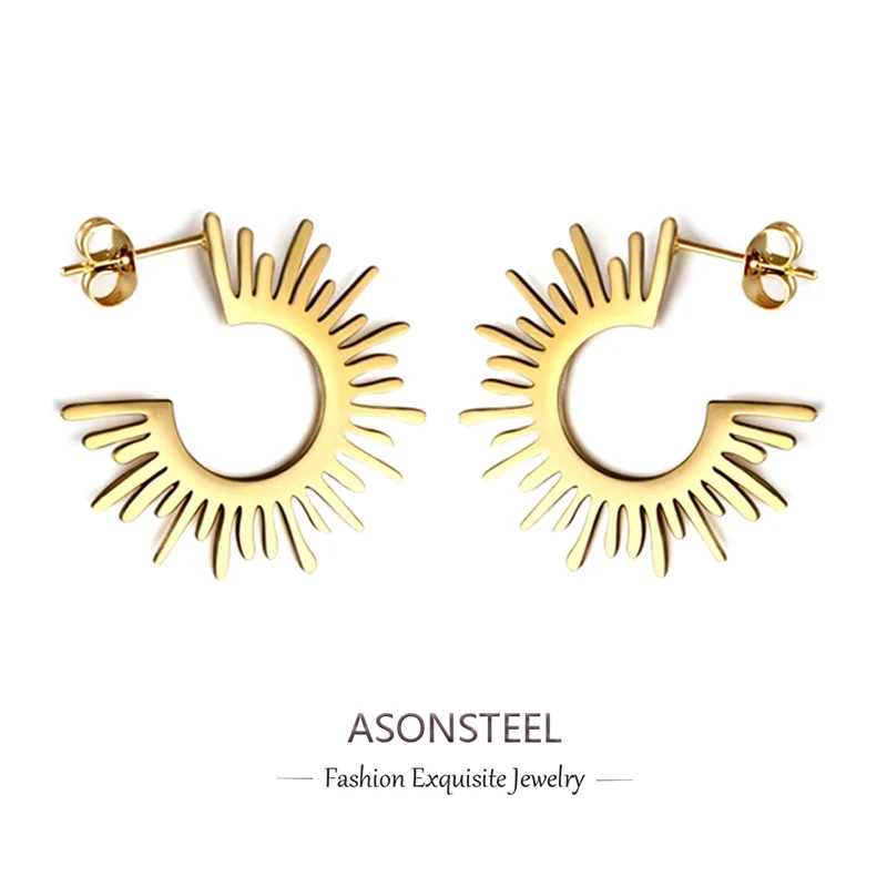 

ASONSTEEL Stainless Steel Half Round Sun Tassels Stud Earrings Anti-allergic Piercing Jewelry For Women Trendy Large Earring