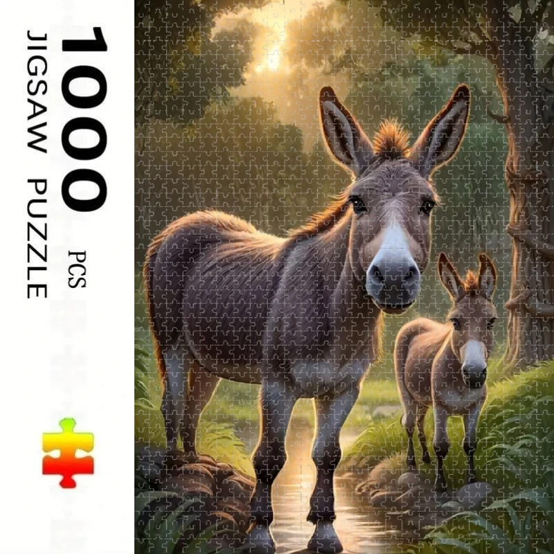 500/1000pcs for Adults Jigsaw Puzzle Donkey Theme Challenging Large-Scale Brain Teaser with Complex Patterns, Portable Box