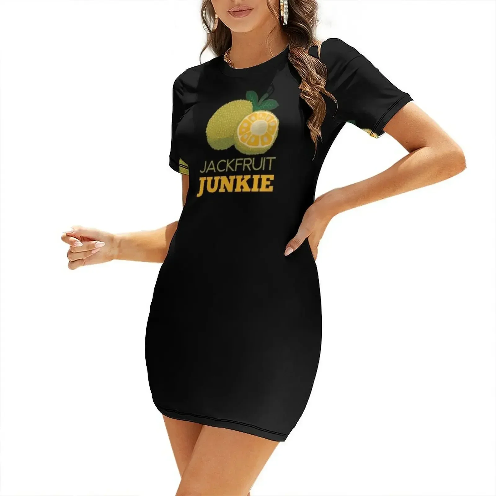 Divertido vestido de manga corta con estampado de Jackfruit Vegan Junkie, ropa de verano, vestidos de ceremonia, vestido de cumpleaños, vestidos para mujer
