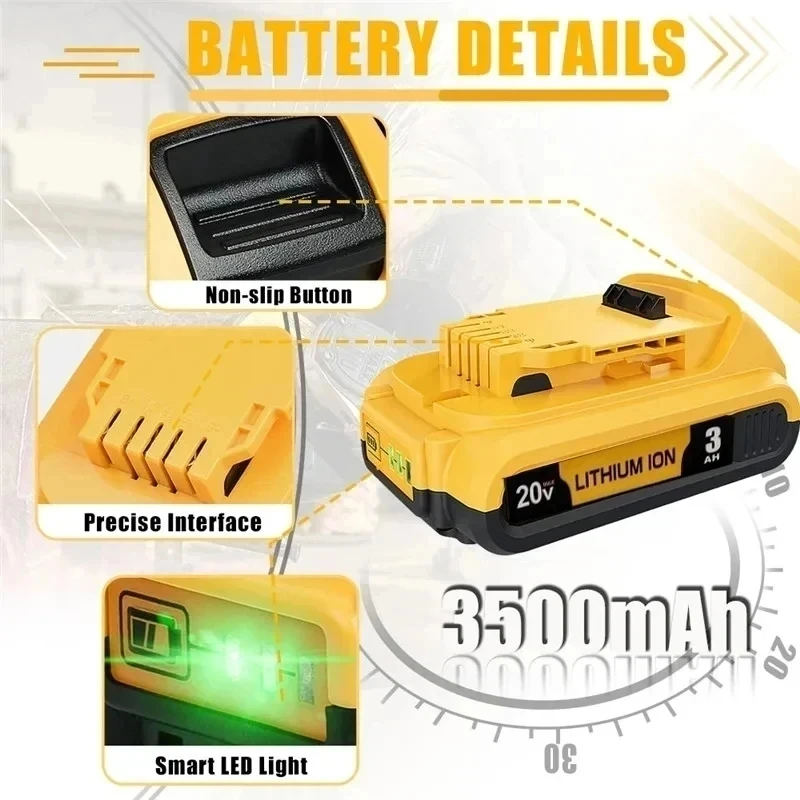 DCB203 Lithium Battery Replacement for Dewalt Max XR DCB200 DCB205 DCB206 DCB184 DCB201 DCD980M2 20V 3000mAh 18 Volt Power Tools