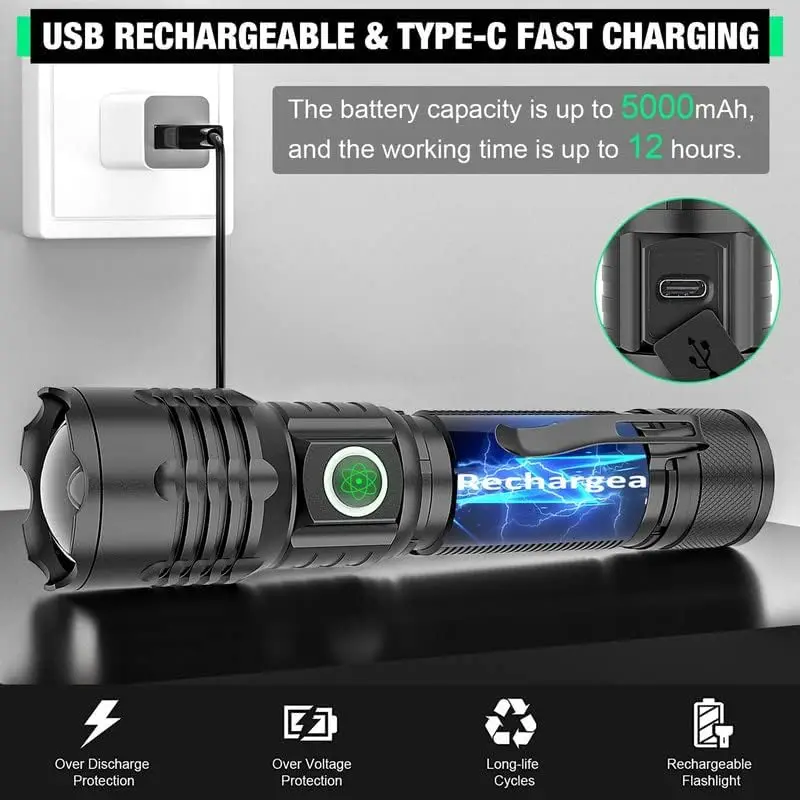 Outdoor Strong Light Flashlight Multi functional Zoom Portable Charging Flashlight Super Bright Long Range Shooting Flashlight