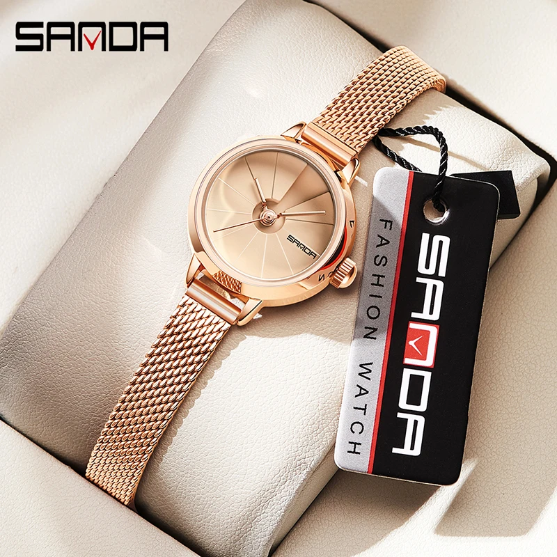 SANDA 1113 Top Brand Women's Watches Fashion Ladies Bracelet Silvery Mesh Strap Luxury Casual Quartz Wristwatch Relogio Feminino