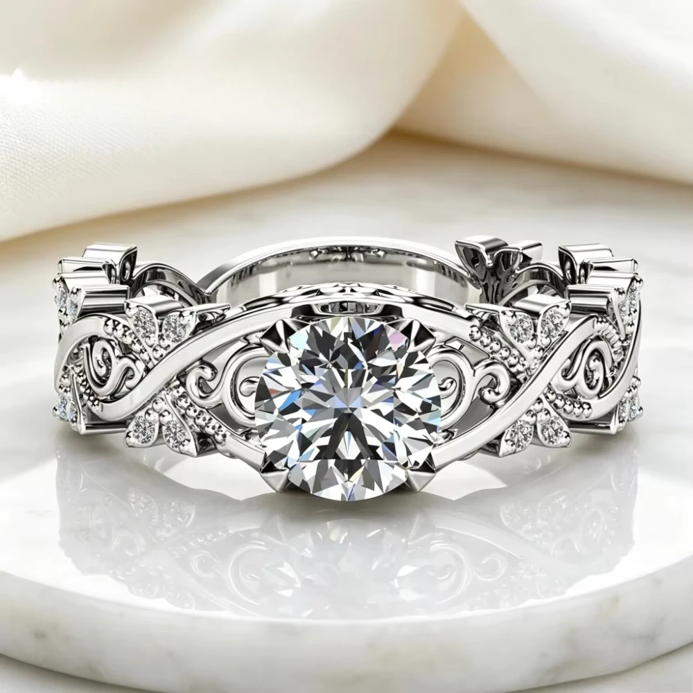 Luxurious 925 model best-selling Thorn Love single-diamond ring hollow set, including diamond and zirconia leaf rings