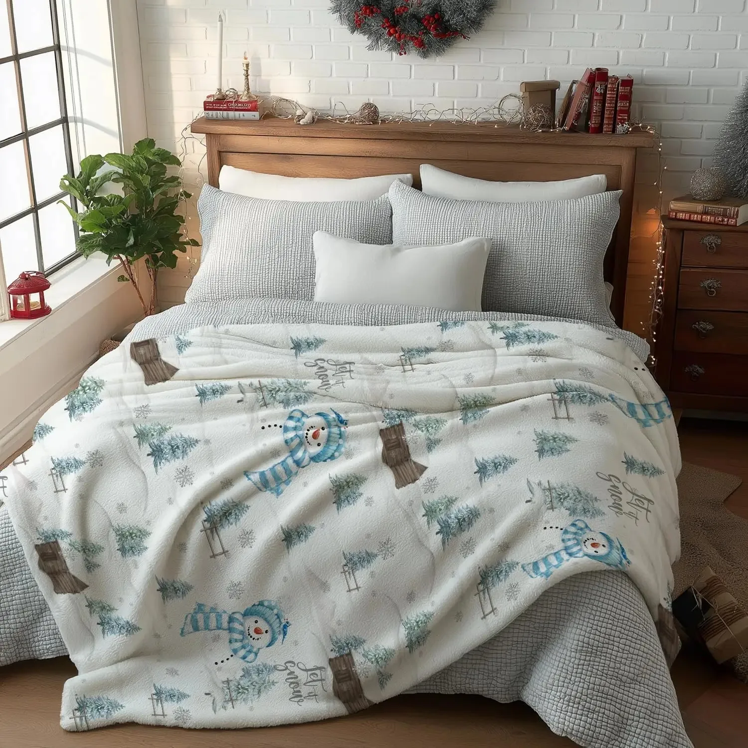 1 Coperta Let It Snow Pupazzo di neve Coperta decorativa a tema invernale Calda e durevole Soggiorno Camera da letto per un affascinante comfort innevato
