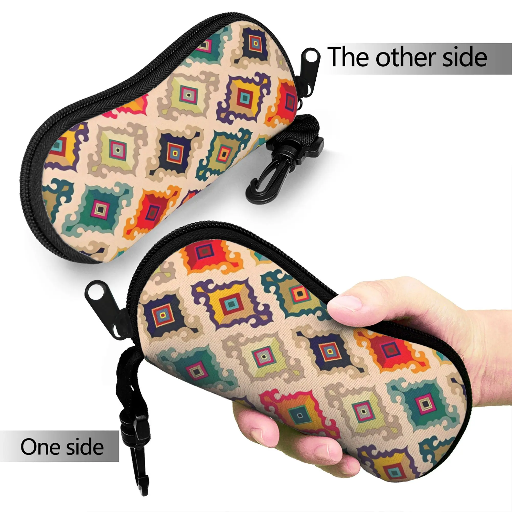 Retro Bohemian Woven Pattern  Glasses Case Cover Men Women  Sunglasses PouchKey Chain Eyewear Accessory Daily Eyeglass Protector