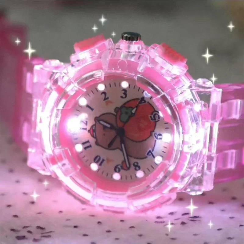 

New Fashion Cartoon Children's Watch Cute Capybara Quartz Watch Transparent Band Light Up Men and Girls Digital Birthday Gift