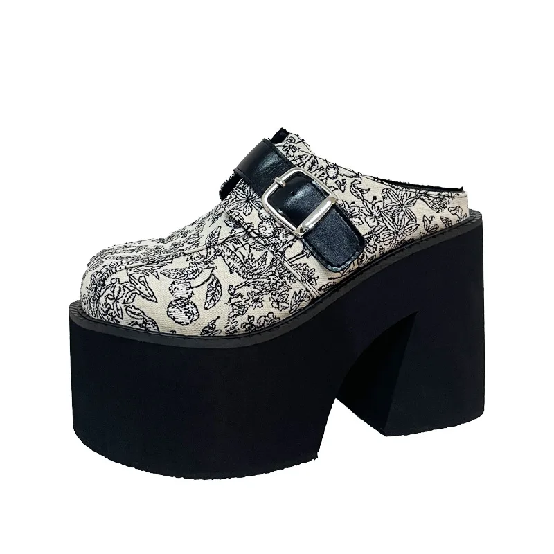 

2026, женские туфли-лодочки на высоком каблуке с винтажным принтом и пряжкой, повседневные босоножки на высоком каблуке, уличная модная обувь Q-530