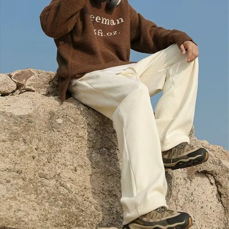 루즈한 스트레이트 튜브 남성 의류, 캐주얼 코듀로이 심플 올 매치 한국 트렌드 캐주얼 바지, 가을 겨울 가을 트렌디