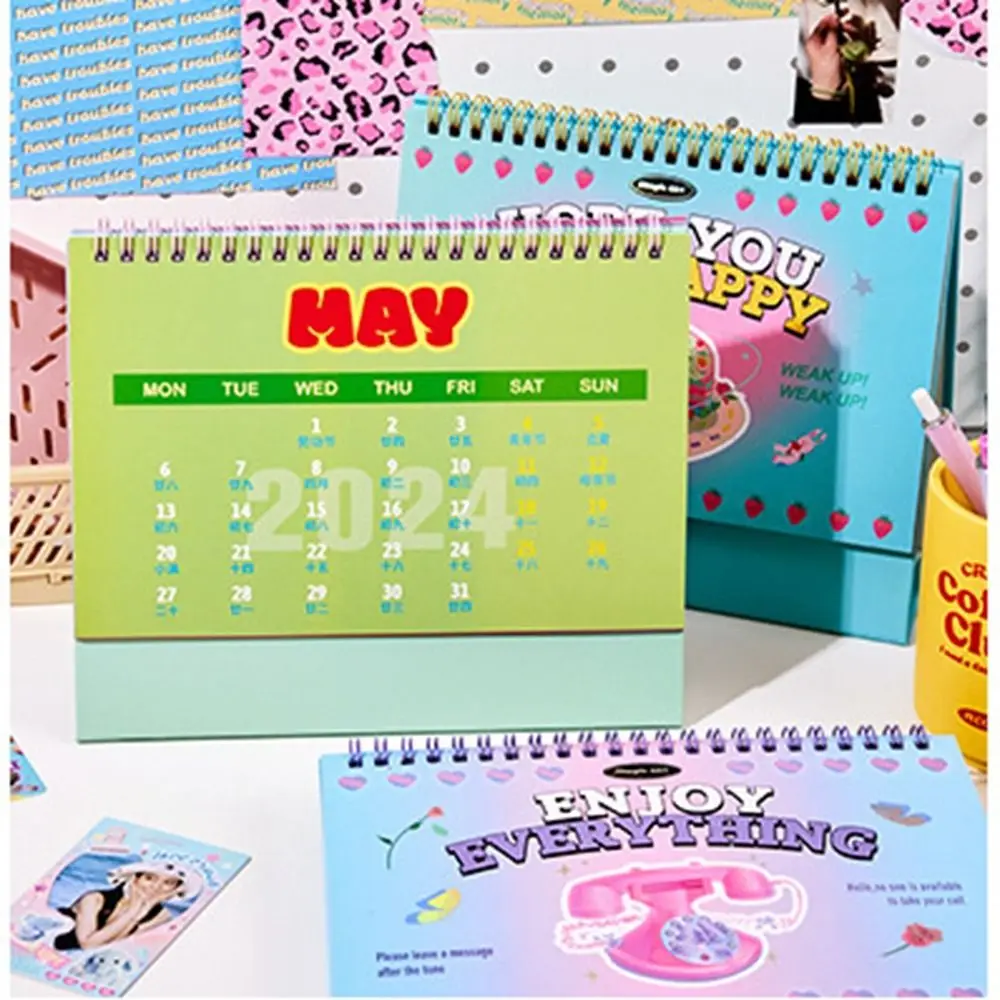 2024 Happy New Year Series Calendar Kawaii Cherry Cake INS Style Desk Calendars Daily Schedule Table Planner