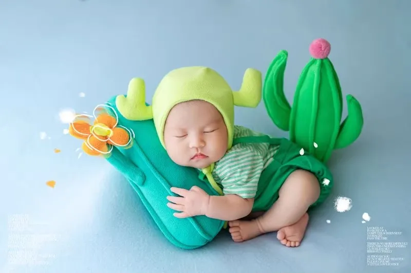 ❤️Newborn Photography Clothing Hat+Jumpsuit+Cactus Throw Pillow 6Pcs/set Studio Baby Photo Props Accessories Clothes Outfits