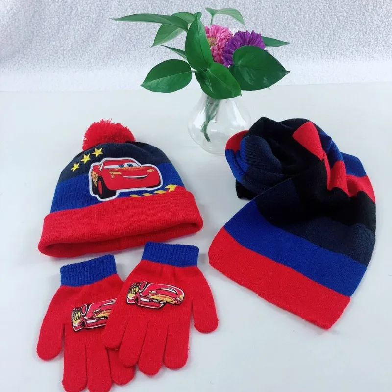 

Disney Lightning McQueen Mickey Children's Suit Cartoon Peripheral Cute Knitted Hat Scarf Gloves Warm Autumn and Winter Suit