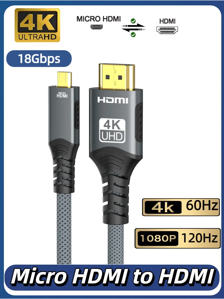 4K Micro HDMI-kompatibel zu HDMI 4K@60Hz 1080p@120Hz 18Gbps HDR ARC für Tischmonitor Projektor HD TV Sony Nikon