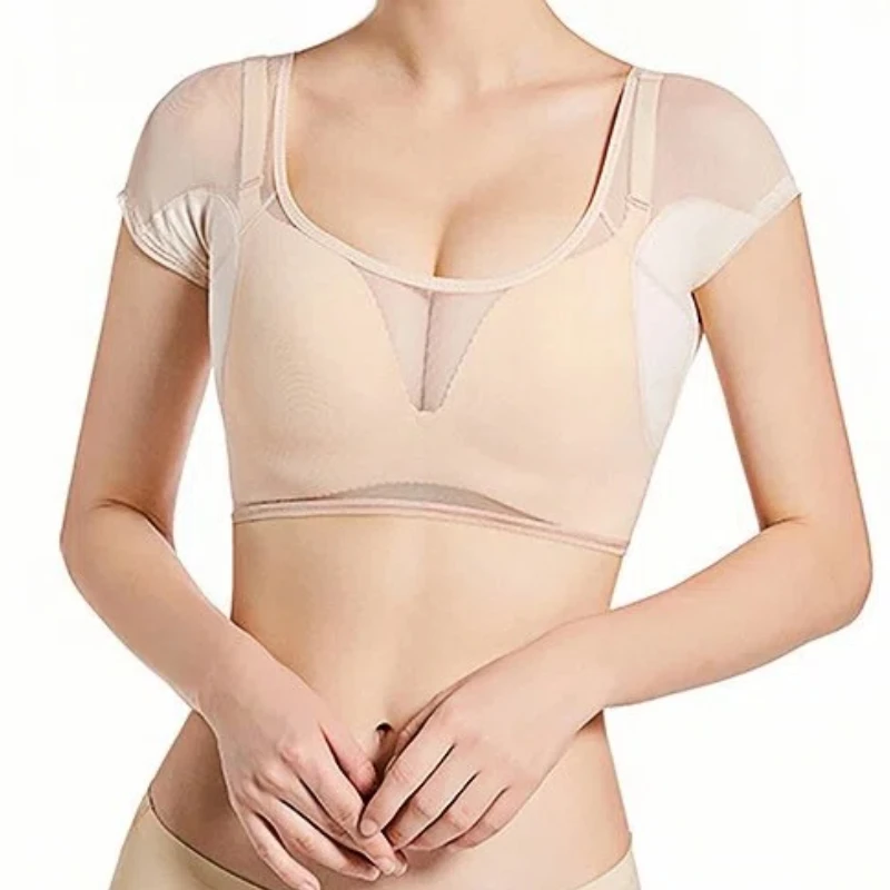 Underarm Sweat Pad Vest Absorbent Deodorant Pad Women T-shirt Shape Sweat Pads Reusable Washable Transparent Mesh Ultrathin