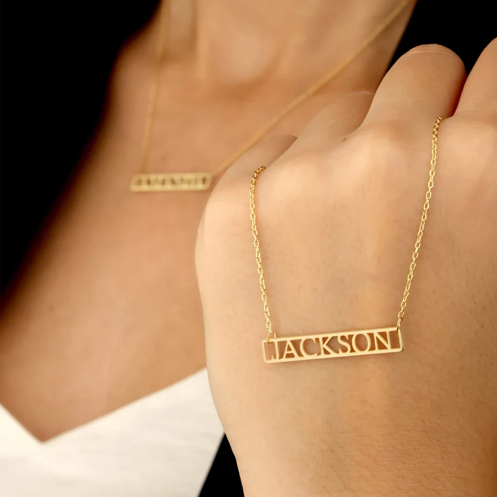 Haiyufly Personalized Custom Name Necklace for Women Stainless Steel Hollow Plate Pendant Choker Chain Birthday Jewelry Gift