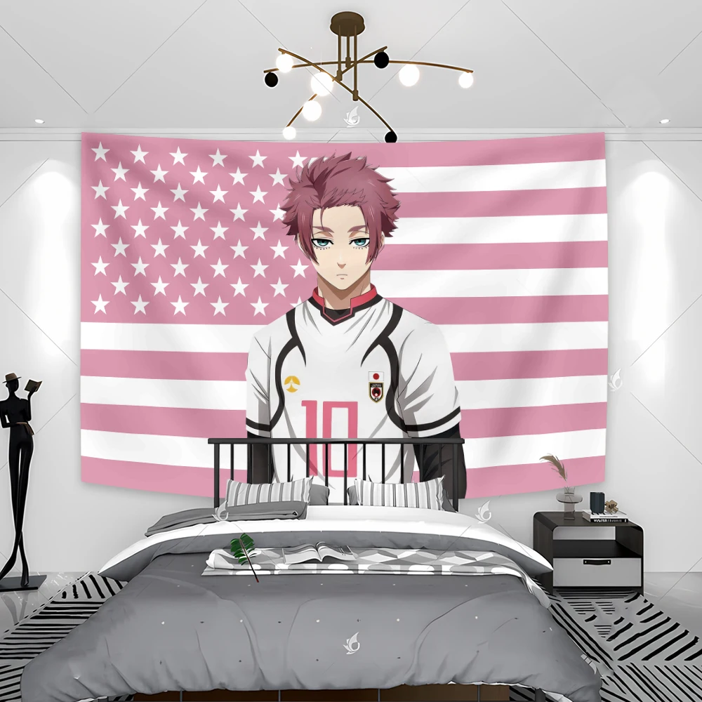 Настенный гобелен в стиле аниме, синий замок, Sae Itoshi, 4d флаги с принтом, розовые обои, гобелен, изголовье, эстетическое украшение комнаты Настенный гобелен в стиле аниме, синий замок, Sae Itoshi, 4d флаги с принтом, розовые обои, гобелен, изголовье, эстетическое украшение комнаты