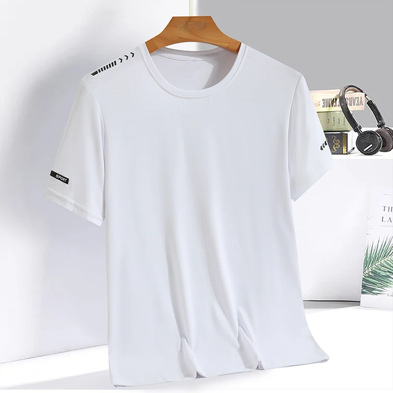 Summer ice silk short sleeved T-shirt for men and women, quick drying and breathable sports top, outdoor running duanT