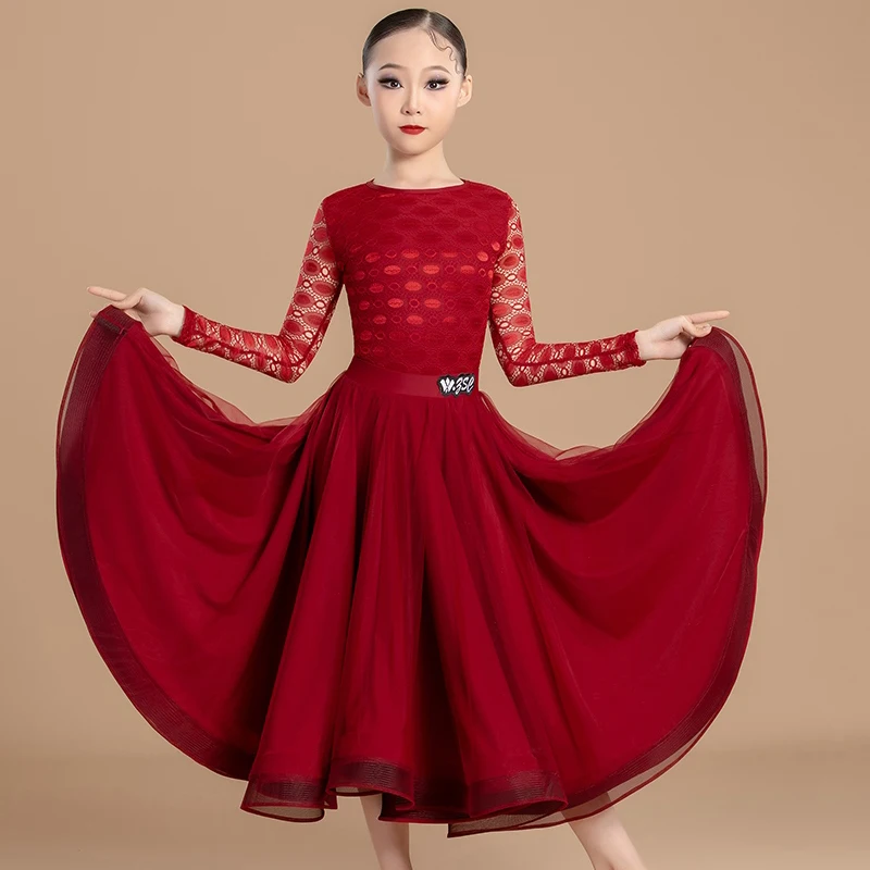 

Red Ballroom Dance Dresses Kids National Standard Latin Dance Dress Girls Waltz Modern Dancing Clothes Stage Costume XS8008