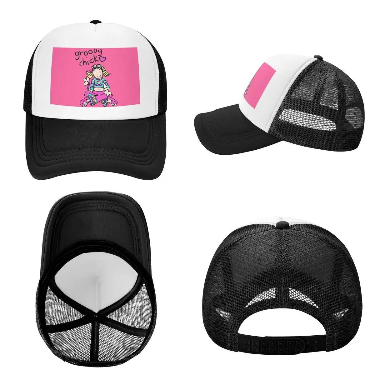 Groovy Chick Girls 2000s Y2K Vintage Cap Casual Mesh Baseball Caps Adjustable Hat Hip Hop Summer Unisex Baseball Hats