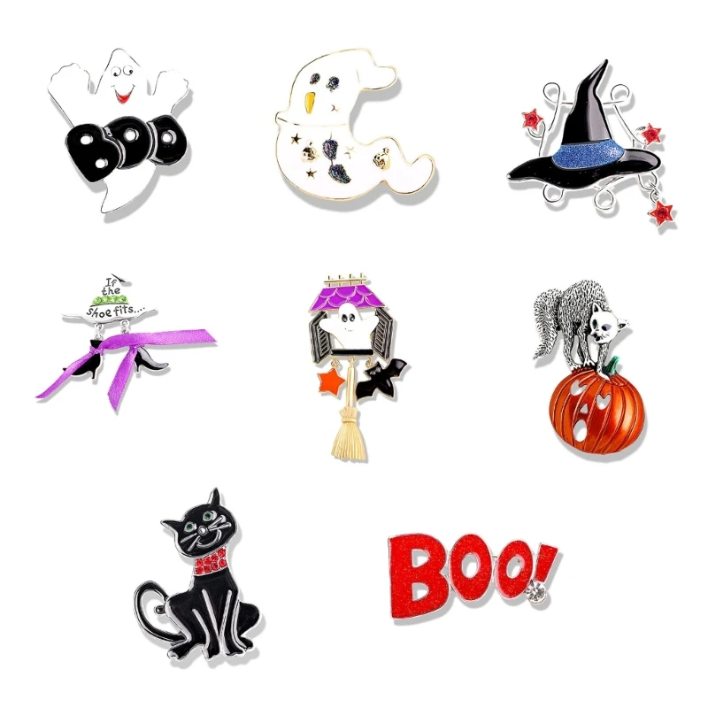 Festive Halloween Cartoon Lapel Pin Novelty Halloween Lapel Pin Charm Pumpkin Head Specter Broom Brooch for Daily Wear N2UE