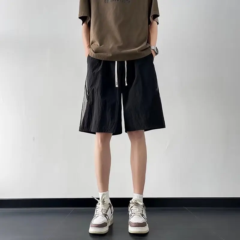 Ice Silk Men's Summer orts Five-Quarter Drapey Casual Sports Pants Four-Quarter Pants Versatile Loose Fit Straight Leg Beac...
