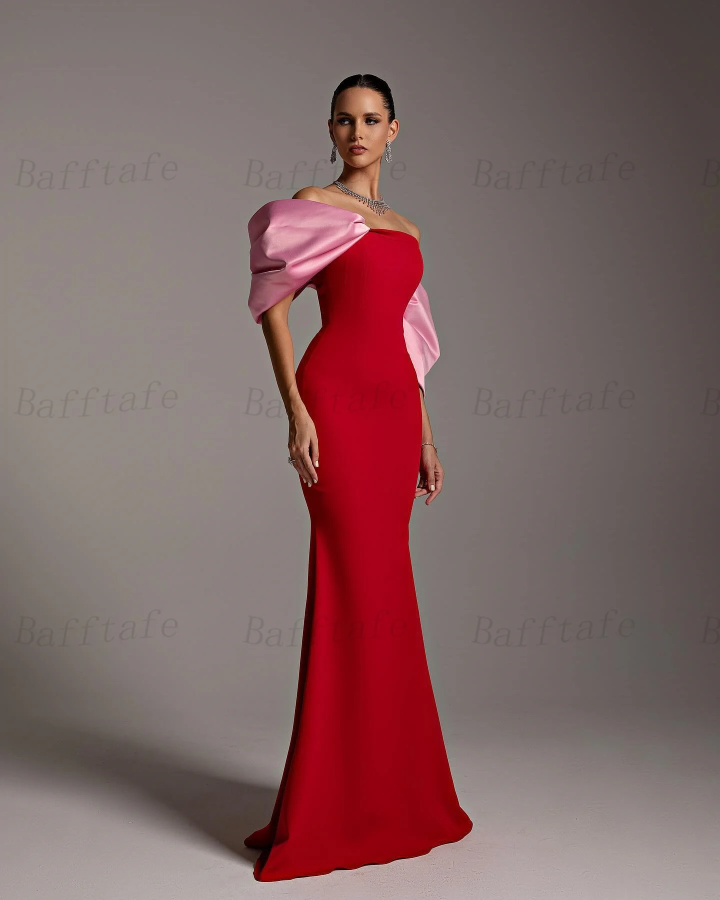 Bafftafe Red Mermaid Evening Dresses Matte Satin Off The Shoulder Long Women Prom Gowns Formal Special Party Dress Customized