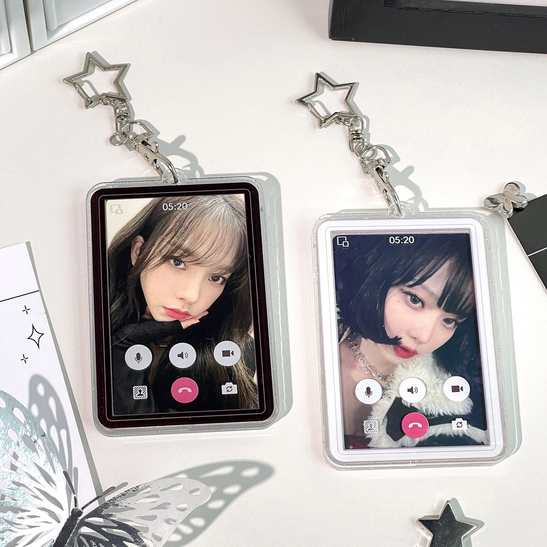 INS Style Video Call Background Photo Card Sleeve K-Pop Idol Photocard Holder Protect Case Trendy Girl Card Case with Keychain