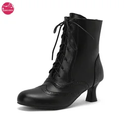 Wiktoriańskie buty dla kobiet Vintage Babcia Boots Cosplay Costume Shoes Renaissance Ankle Boots High Heel Lace Up Booties With Zip