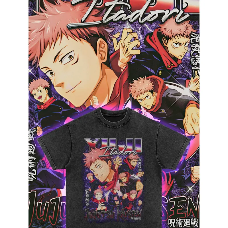 

Spell Back Knotts Short Sleeve T-Shirt Men's Washed Old Summer Large Size Loose Anime Half Sleeve American Casual Tide