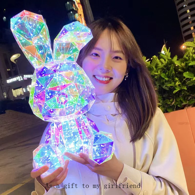 Holiday Decorative Decoration Decoration Illustrated Luminous Rabbit Lantern Gifts to Girlfriend and Children\'s Birthday Gift