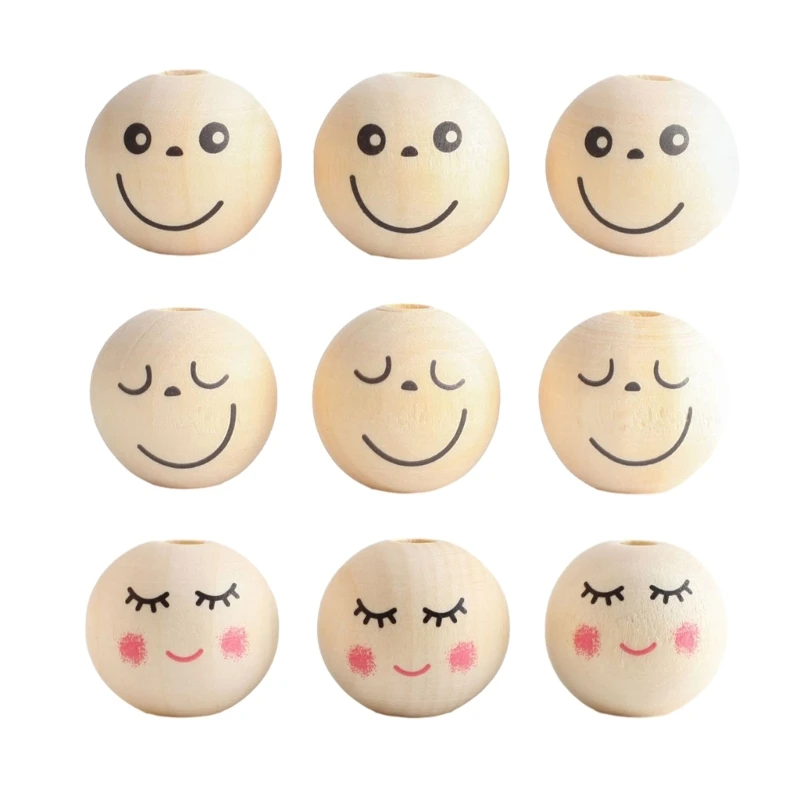 Smiles Face Beads Sets DIY Smiles Wooden Beads Natural Wooden Beads for Crafting