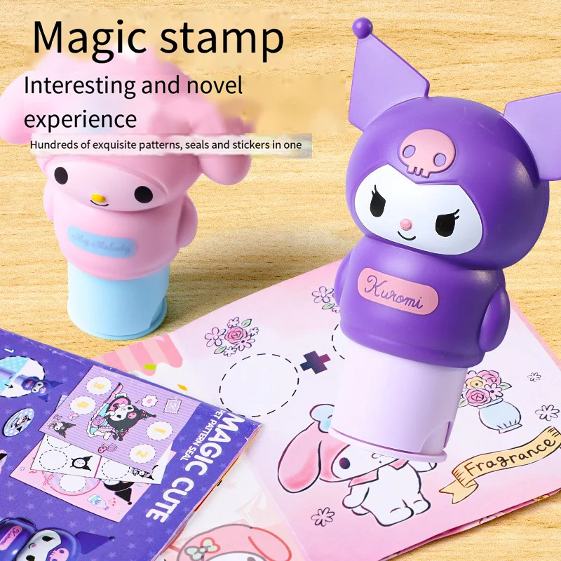 Sanrio Kuromi Stitch Melody Diy Stamp Strawberry Bear Cartoon Stickers Magical Shape Waterproof Seamless Children's Present