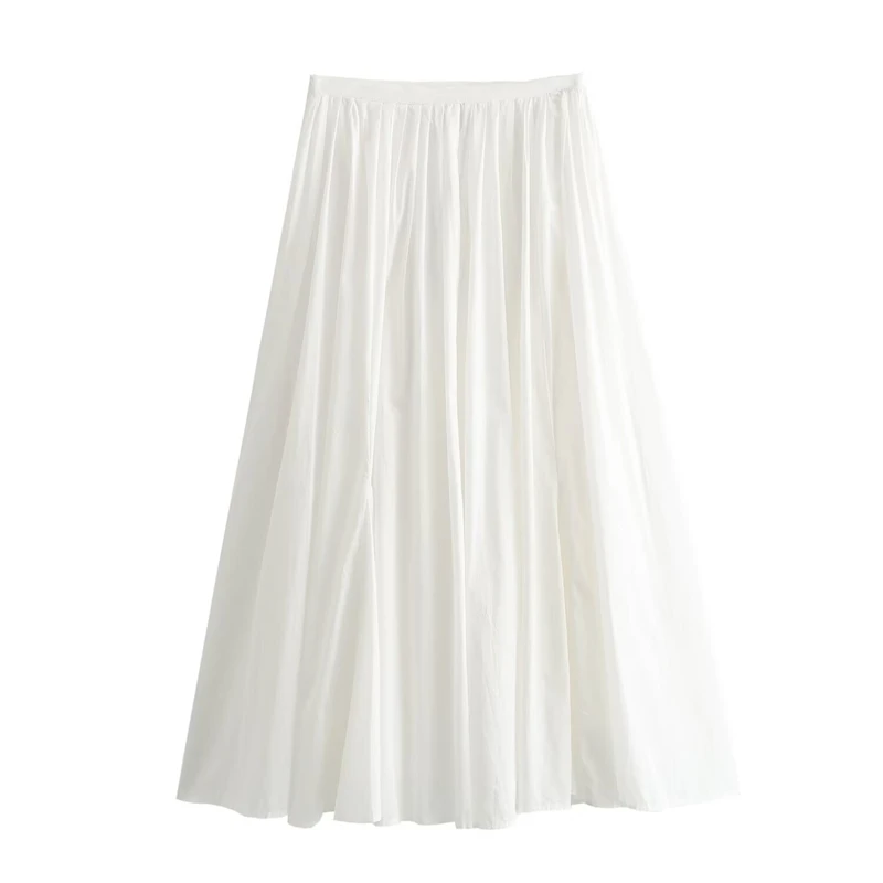 

Pleated Skirt for Women Casual Chic White Ladies Skirts TRAF Women's Midi Skirt 2024 New Summer Fashion A-line