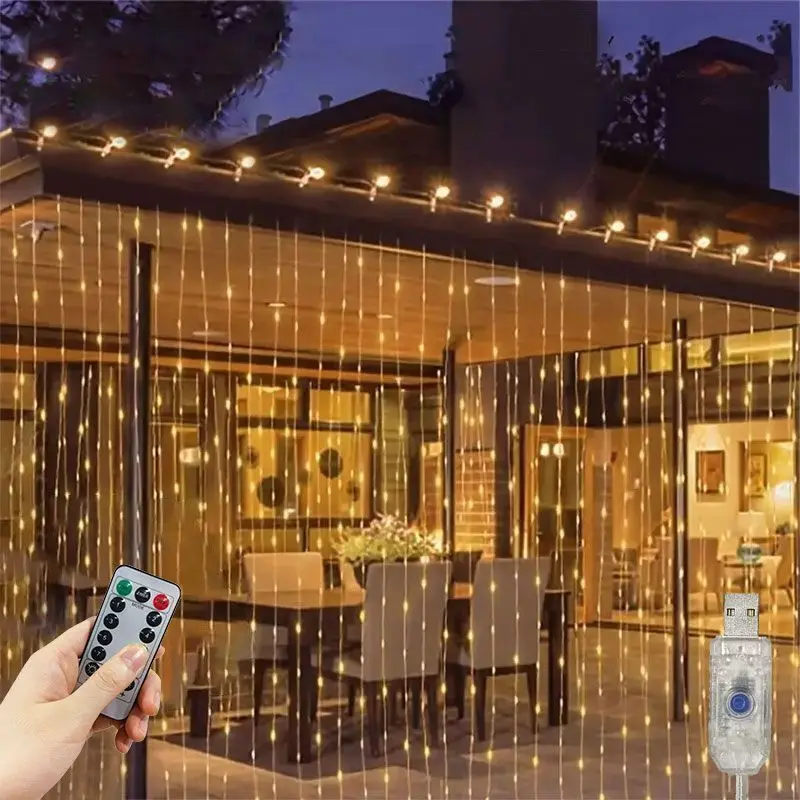 

USB Powered LED Curtain Lights with Remote Control Holiday Wedding Indoor Bedroom Party Lights Christmas Decorations for Home