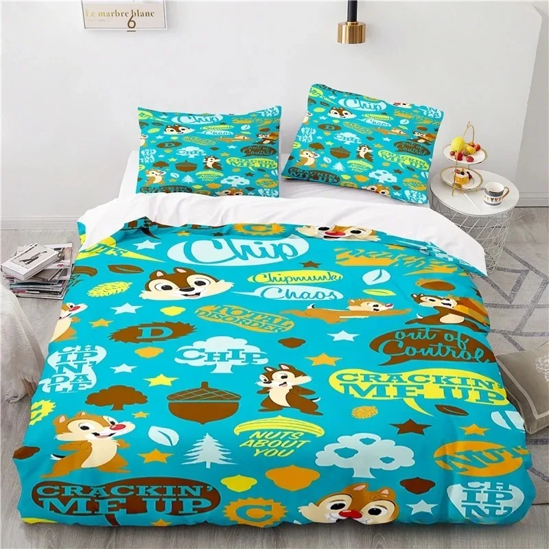 3D Printed Anime Bedding Set,Disney Chip 'n' Dale Quilt Duvet,Cartoon  Family Decoration Home Textile Cover Bedclothes Set