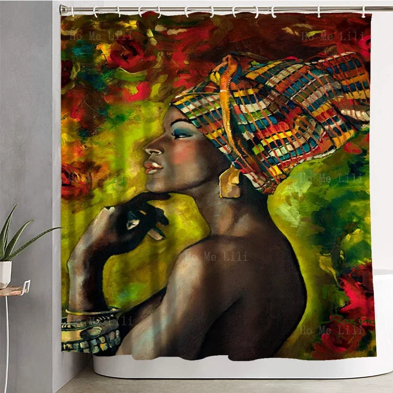 A Sexy Black African Girl With A Hat Was Standing In Front Of The Flowers Shower Curtain By Ho Me Lili For Bathroom Decor