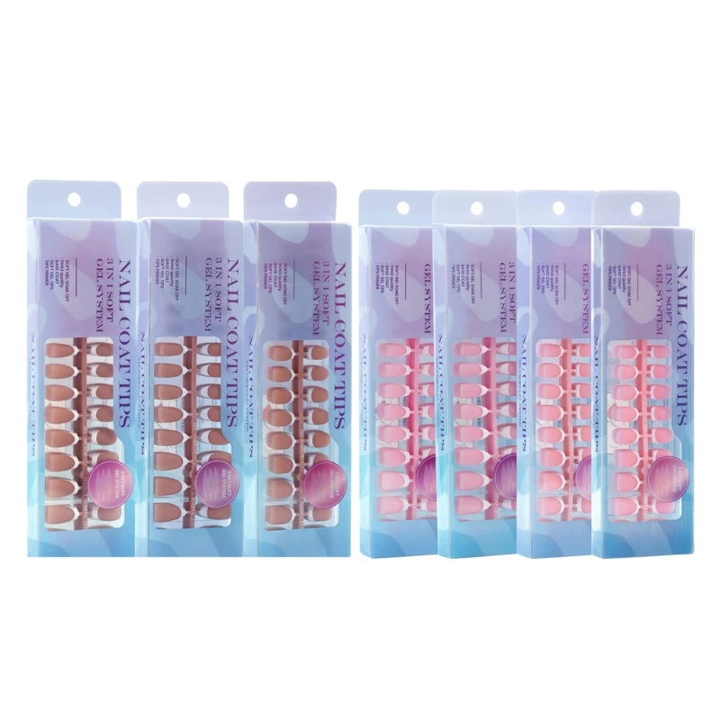 Soft Gel Tips Colored Press On 300Pcs 3 in 1 X Coat Tips Pre-applied Tip Primer,Base Coat 1 Step False