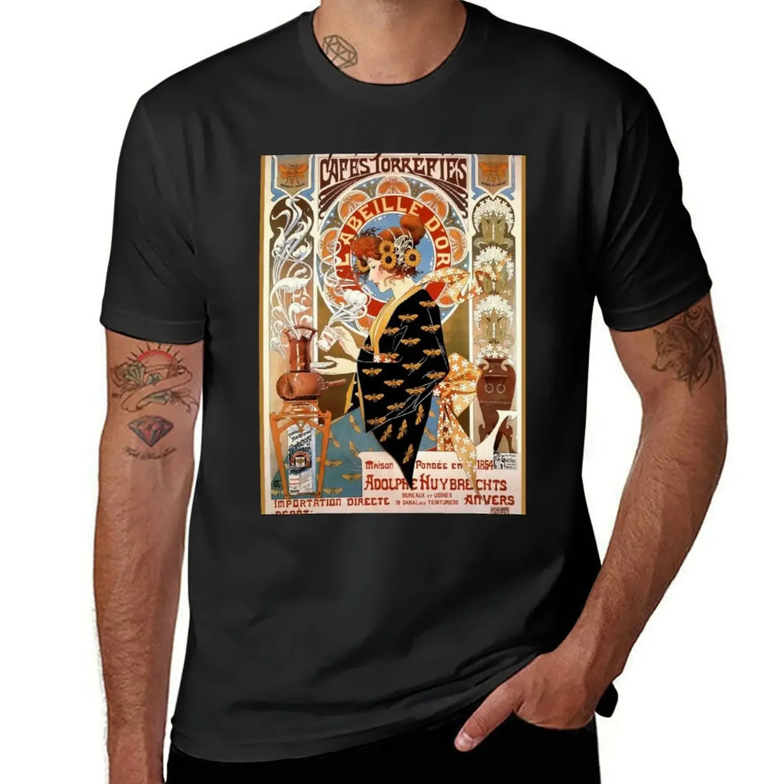 Cafés torréfiés Labeille dor. French art nouveau poster T-Shirt baggy shirts graphics designer t shirt men