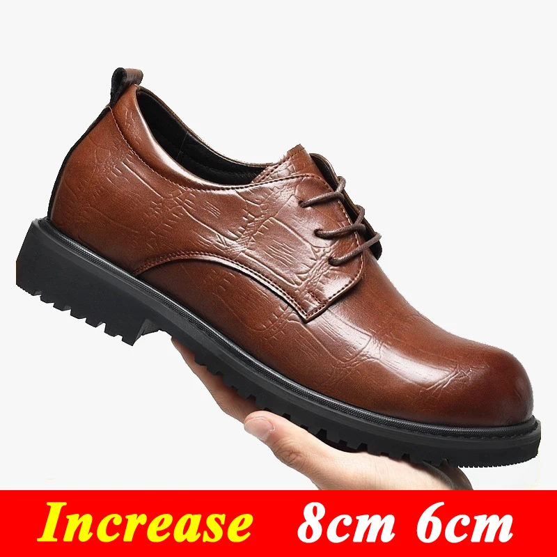 

Leather Men Casual Sneakers Elevator Shoes Business Heightening Shoes For Men 8cm 6cm Increased Masculinos Taller Wedding Shoes