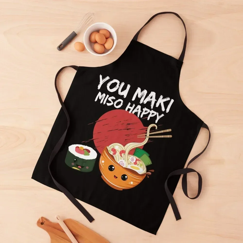 

You Maki Miso Happy Kawaii Japanese Noodles Lover Apron innovative kitchen and home items Cute Kitchen Salon Apron