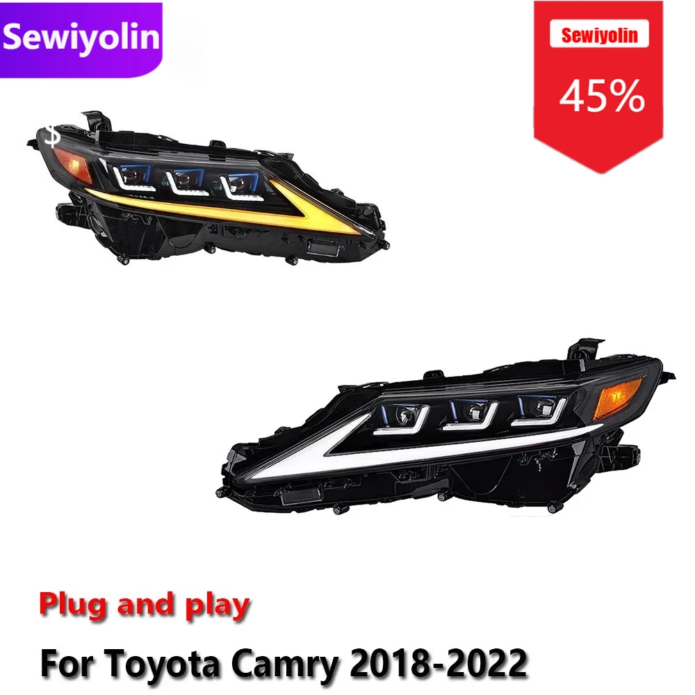 

Автомобильные светодиодные фары DRL в сборе для Toyota Camry 2018-2022, противотуманные фары DRL, стоп-сигнал, указатель поворота Plug and Play