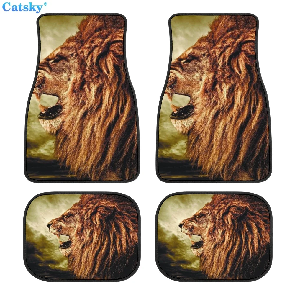 Lion Animal Ferocious Car Floor Mats Universal Front/Rear 4 Pcs Interior Accessories Rug Car SUV Truck Floor Mats Rubber Pattern