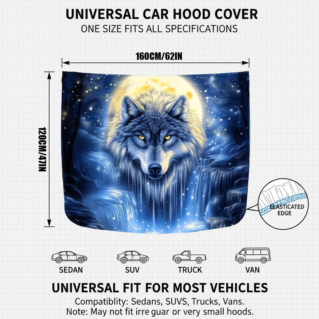 Spirit Wolf Car Hood Cover Fit for Cars SUVs Trucks Dustproof Sun Shade Car Auto Exterior Decoration