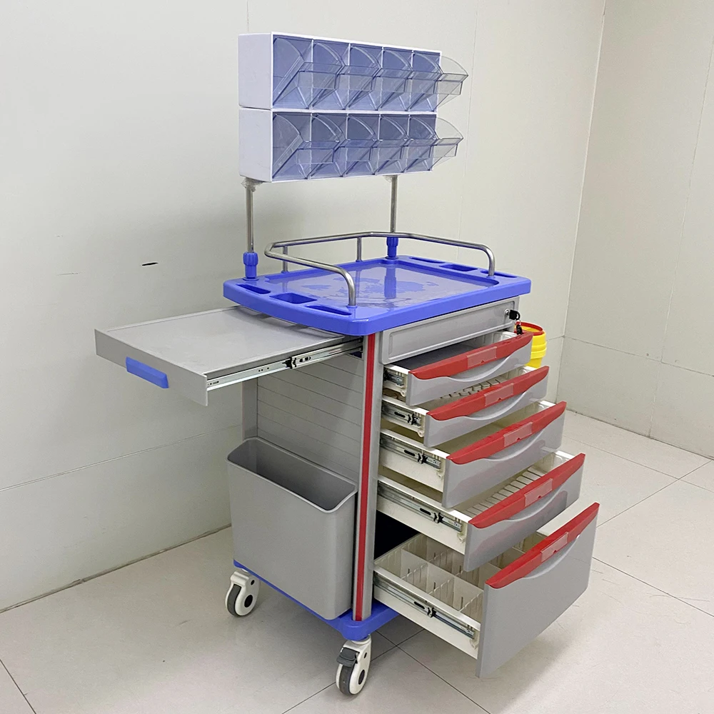 Shengdong Medical Trolley Customizable Mobile Cart Hidden Sub-Workbench Portable Nursing Medication Trolley Large Trash Can 1